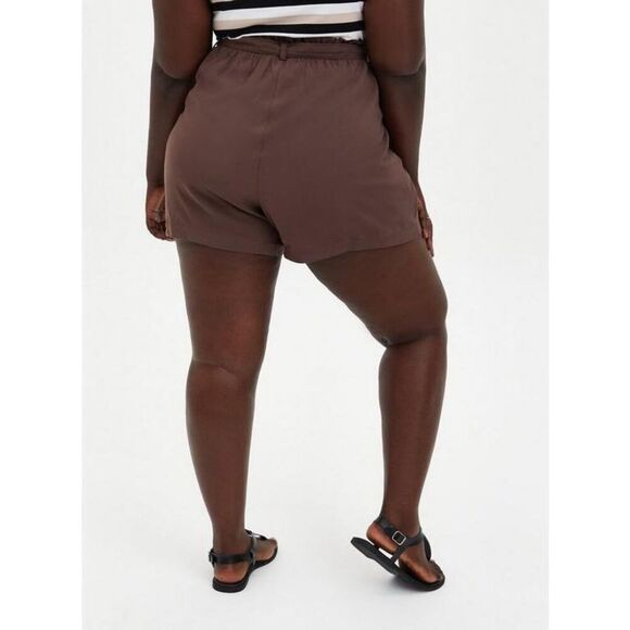 Torrid 2X Brown Stretch Challis Paperbag Waist High Rise Pull-On Shorts 4” - Picture 6 of 13
